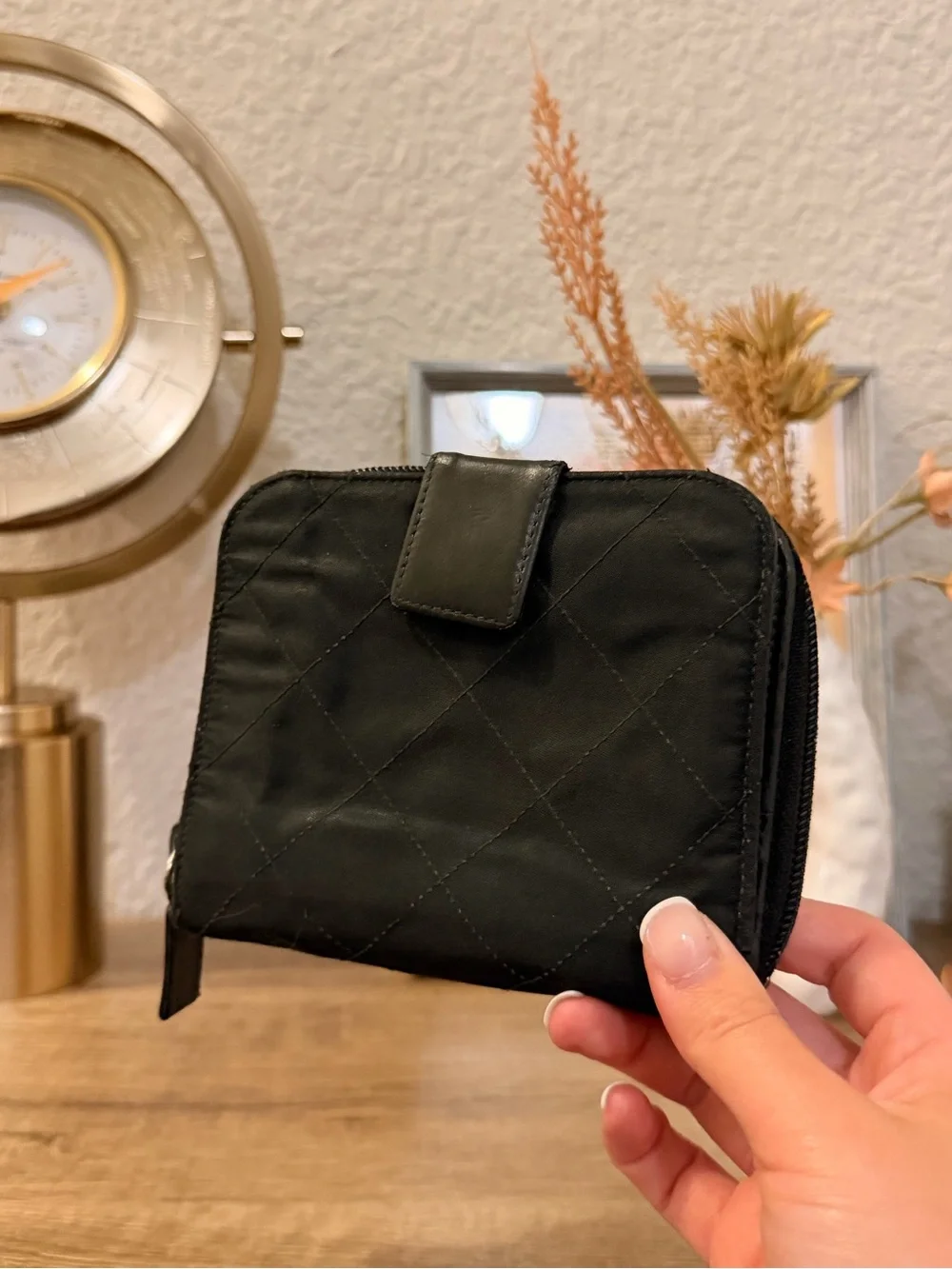 Prada Black Quilted Nylon Zip Card Holder
